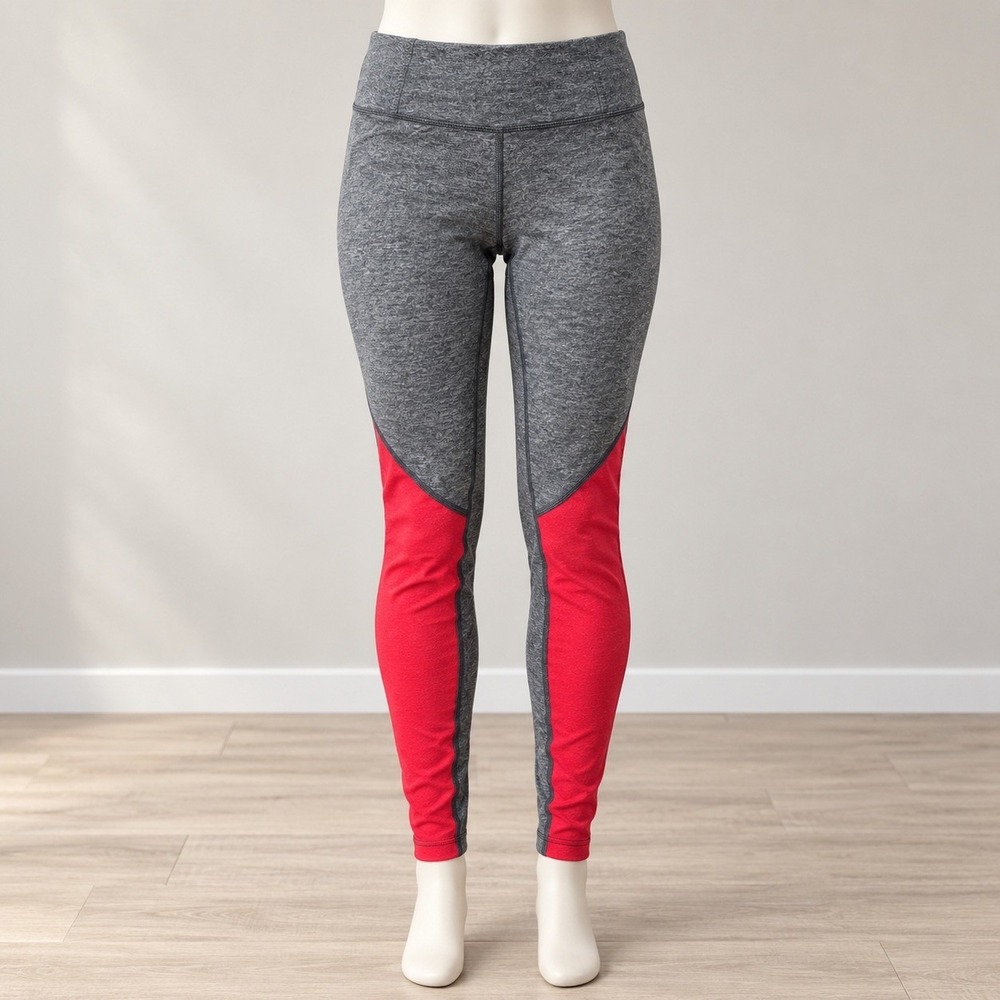 Lululemon Athletica Gray Red Colorblock High Rise Leggings Size 6 Drawstring